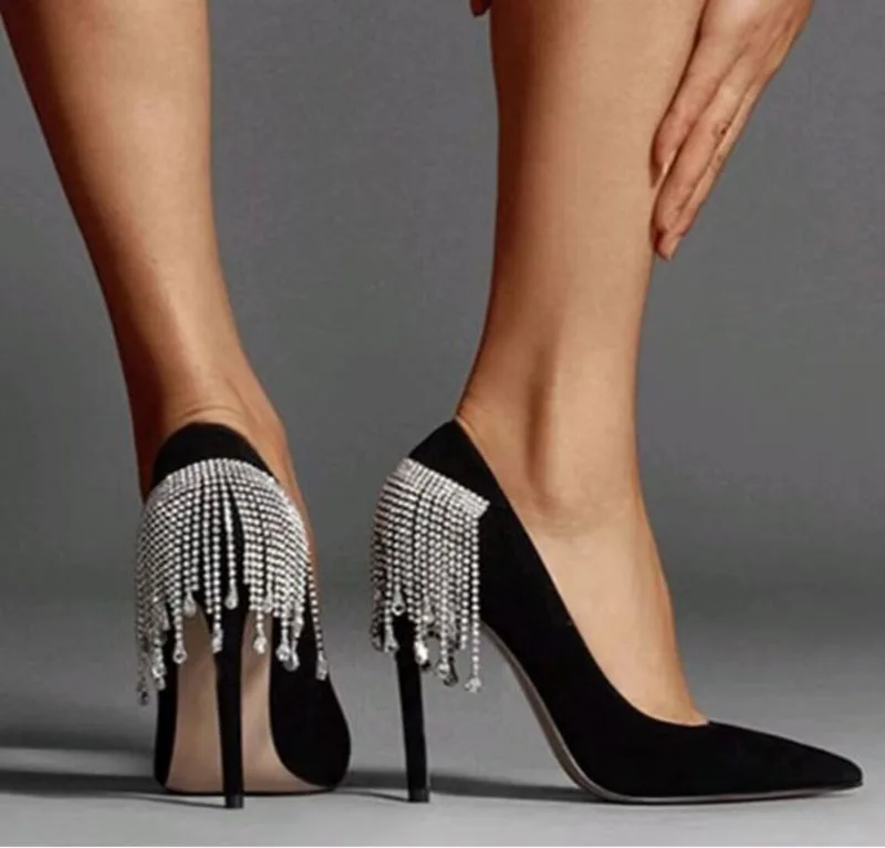 Glitter Drop Crystal Tassel Chains Pumps Pointed Toe Rhinestone Pendant Covered High Heel Black Blue Single Shoes Party Heels
Glitter Drop Crystal Tassel Chains Pumps Pointed Toe Rhinestone Pendant Covered High Heel Black Blue Single Shoes Party Heels