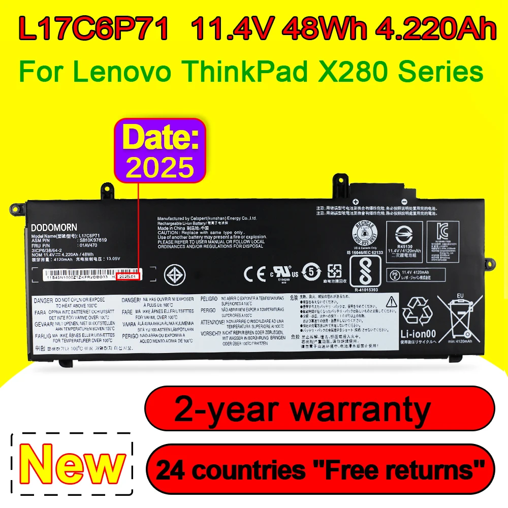 Новый L17C6P71l для Lenovo ThinkPad X280 A285 01AV470 01AV471 01AV472 01AV484 01AV485 аккумулятор для ноутбука
Новый L17C6P71l для Lenovo ThinkPad X280 A285 01AV470 01AV471 01AV472 01AV484 01AV485 аккумулятор для ноутбука