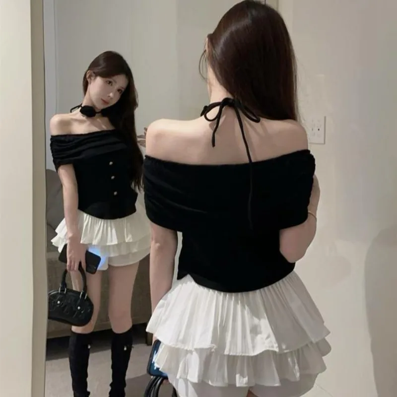 Женское летнее корейское милое ожерелье с цветочным принтом, тонкие черные футболки с открытыми плечами, белое бальное платье, костюмы из двух предметов, женские топы, комплекты юбок
Женское летнее корейское милое ожерелье с цветочным принтом, тонкие черные футболки с открытыми плечами, белое бальное платье, костюмы из двух предметов, женские топы, комплекты юбок