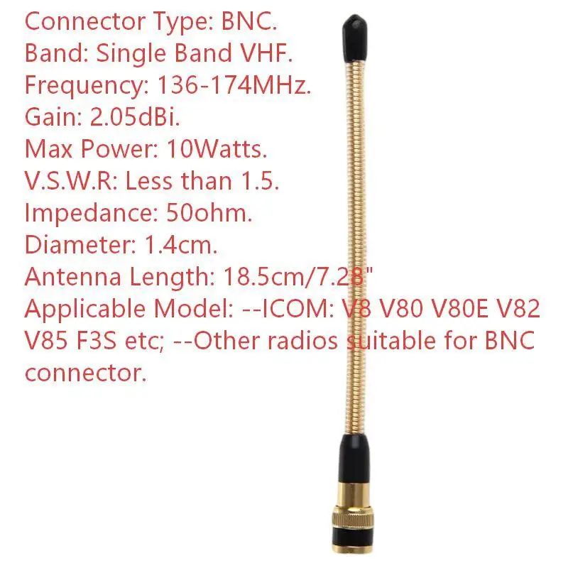 136 To 174MHz Flexible Spring Radio Antenna BNC Connector High Signal Gain Replacement Antenna For Handheld Two Way Radio
136 To 174MHz Flexible Spring Radio Antenna BNC Connector High Signal Gain Replacement Antenna For Handheld Two Way Radio