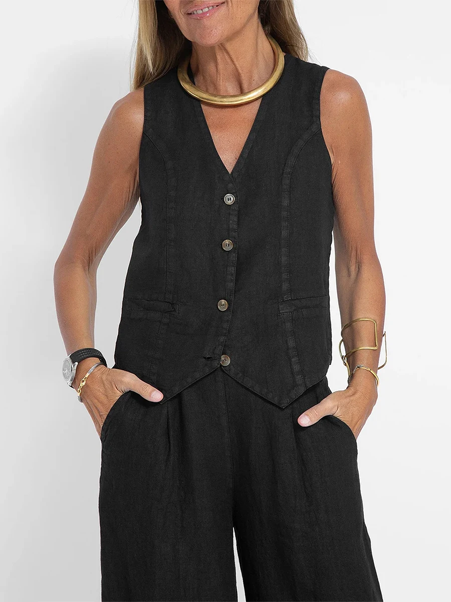 Two Piece Sets for Women Summer Sleeveless Tank Crop Button Back Top Blazer Wide Leg Pants Set with Pockets
Two Piece Sets for Women Summer Sleeveless Tank Crop Button Back Top Blazer Wide Leg Pants Set with Pockets
