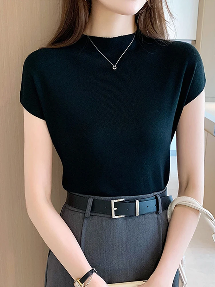 Women's Knitted Base Shirt Short Sleeve Half High Collar Slim Fit Black Top Spring Autumn Outerwear Winter Inner Wear T-Shirt
Women's Knitted Base Shirt Short Sleeve Half High Collar Slim Fit Black Top Spring Autumn Outerwear Winter Inner Wear T-Shirt