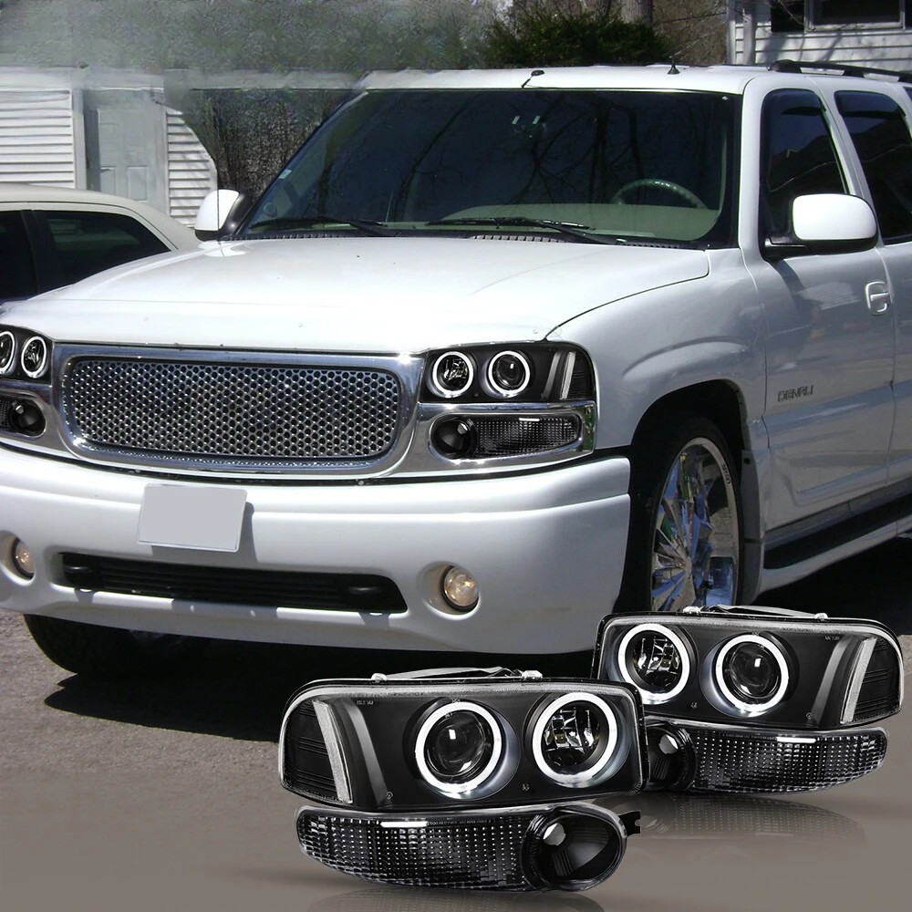 For 2000-2006 GMC Yukon Denali Black Halo Projector Headlights+Bumper Lamps Pair
For 2000-2006 GMC Yukon Denali Black Halo Projector Headlights+Bumper Lamps Pair