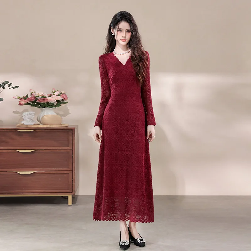Fashion Vintage V Neck Long Dress Elegant Lace Dresses for Women Spring Summer
Fashion Vintage V Neck Long Dress Elegant Lace Dresses for Women Spring Summer
