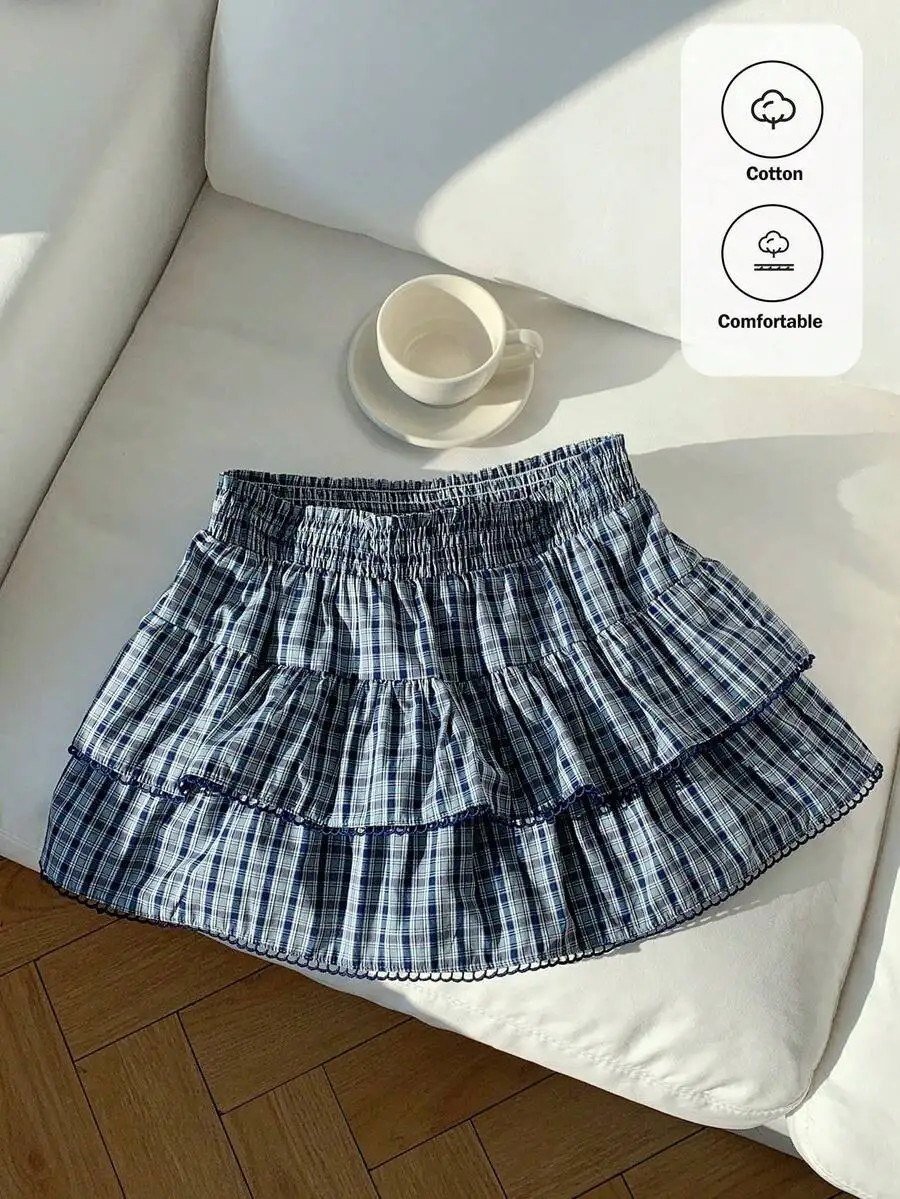 Women Elastic Waist Plaid Ruffle Hem A-Line Skort Casual Summer
Women Elastic Waist Plaid Ruffle Hem A-Line Skort Casual Summer