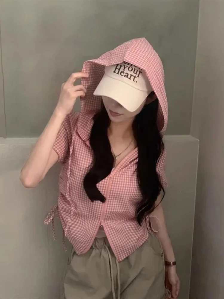 Retro Plaid Hooded irt Jaet Women's ort Sle Dstring Design Summer New Arrival Cotton Material Slim Fit irt
Retro Plaid Hooded irt Jaet Women's ort Sle Dstring Design Summer New Arrival Cotton Material Slim Fit irt