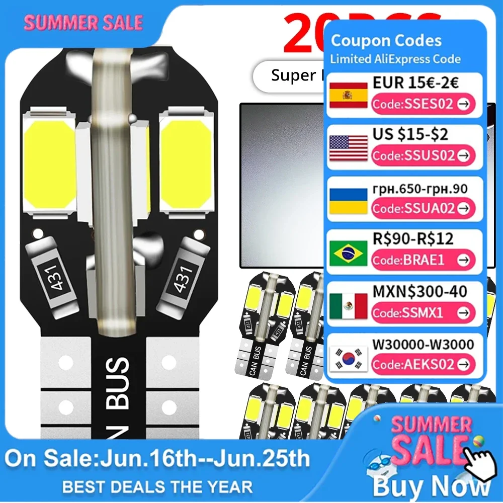20X T10 5730 W5W 8SMD Universal Auto License Plate Lights Trunk Lamp Dome Reading Wedge Bulb Car Led Interior Canbus Turn Signal
20X T10 5730 W5W 8SMD Universal Auto License Plate Lights Trunk Lamp Dome Reading Wedge Bulb Car Led Interior Canbus Turn Signal