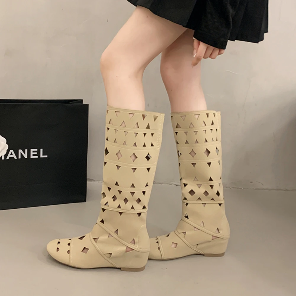 Women's Fashion Hollow Out Long Boots, Casual Flat Wedge Cutout Breathable Roman Sandals, Black/Beige Summer Knee High Boots
Women's Fashion Hollow Out Long Boots, Casual Flat Wedge Cutout Breathable Roman Sandals, Black/Beige Summer Knee High Boots