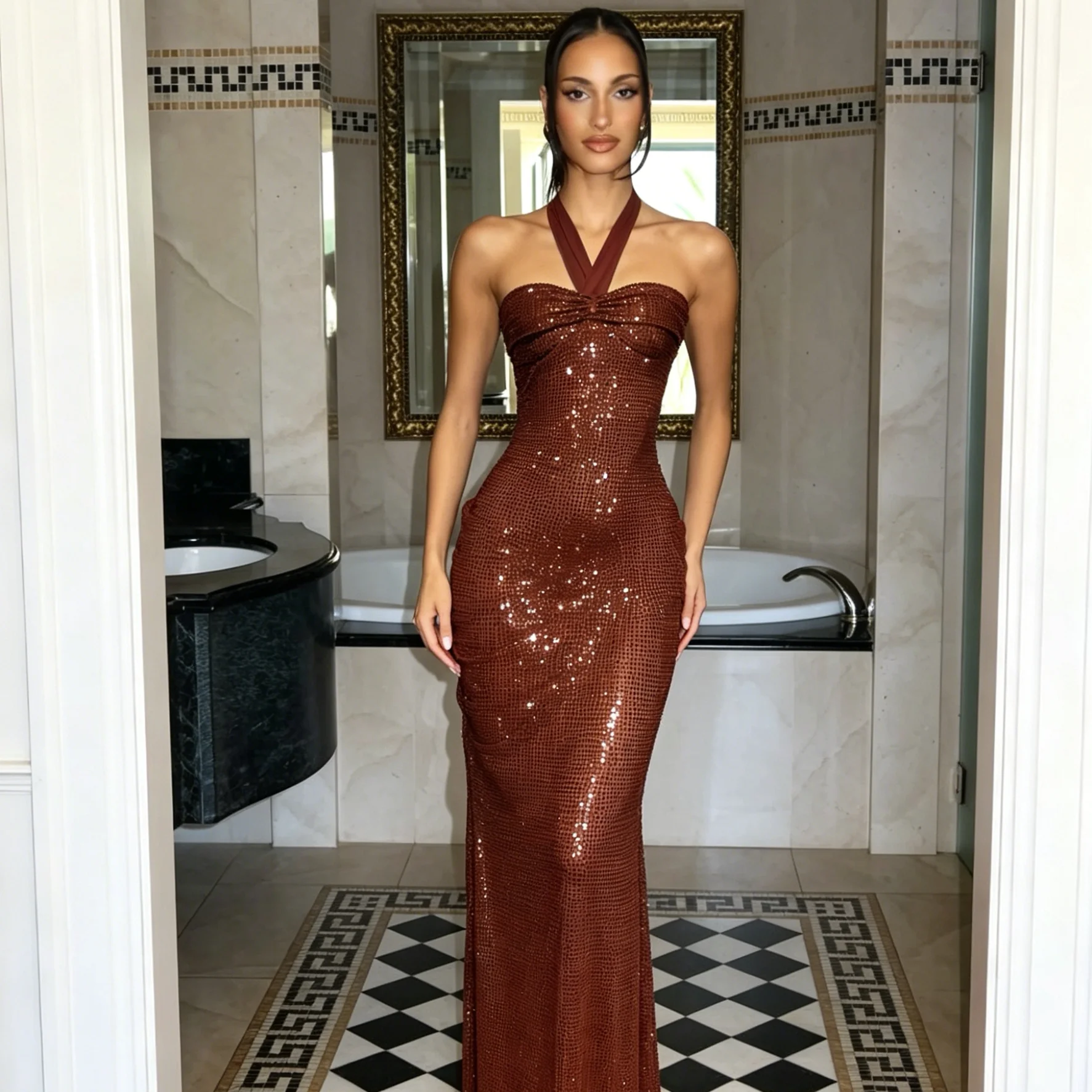 Retro Design Shoulder Strap Sparkling Rhinestone Evening Dress Long Skirt Show Off-Shoulder Polyester Spandex Gown
Retro Design Shoulder Strap Sparkling Rhinestone Evening Dress Long Skirt Show Off-Shoulder Polyester Spandex Gown