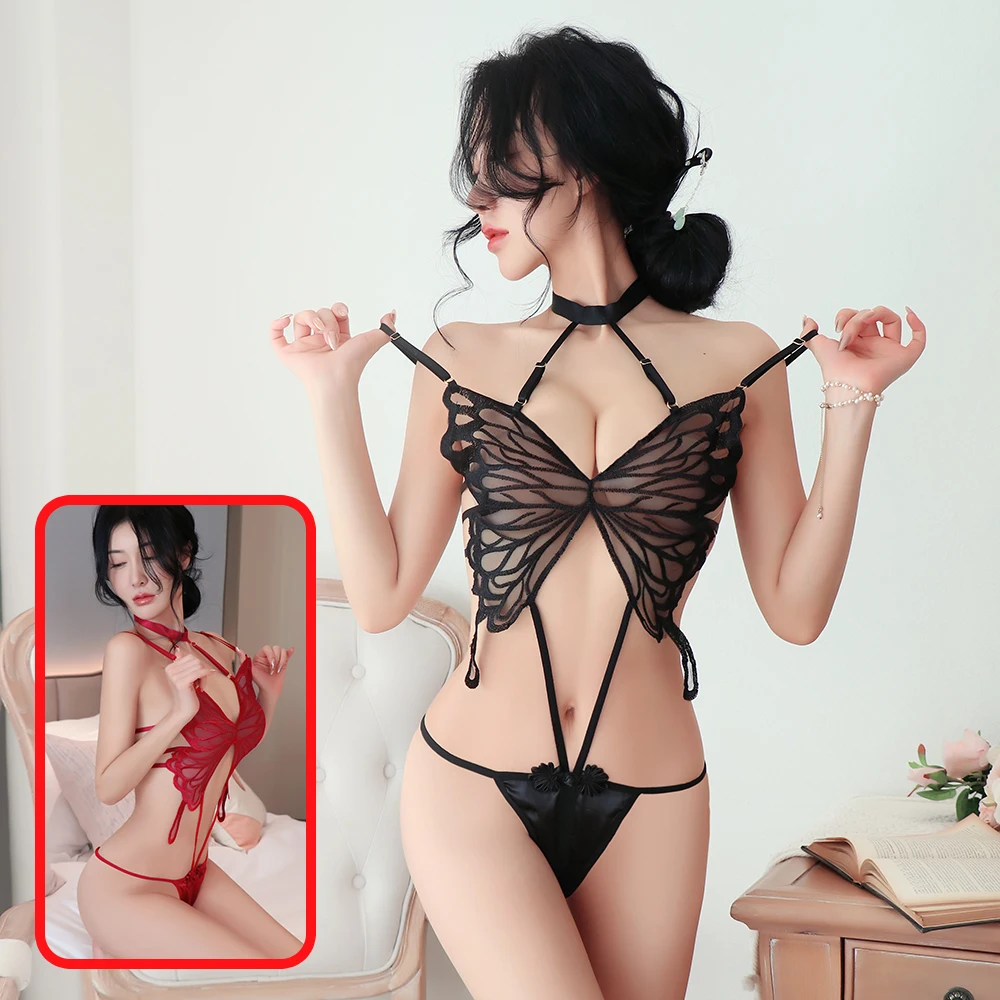 Sexy Butterfly Lace Lingerie Set – See Through Halter Babydoll with Strappy Thong, Exotic Backless Sleepwear Pajamas for Women
Sexy Butterfly Lace Lingerie Set – See Through Halter Babydoll with Strappy Thong, Exotic Backless Sleepwear Pajamas for Women