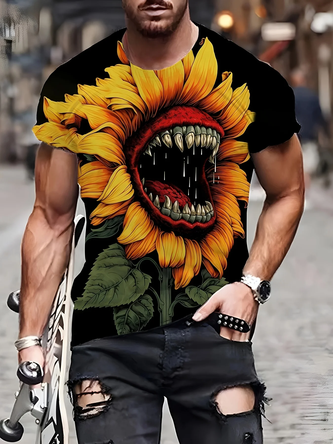 Men's Floral T-Shirt - Bold Sunflower & daisy print in Yellow/White/Teal - Breathable Regular Fit Casual Everyday
Men's Floral T-Shirt - Bold Sunflower & daisy print in Yellow/White/Teal - Breathable Regular Fit Casual Everyday