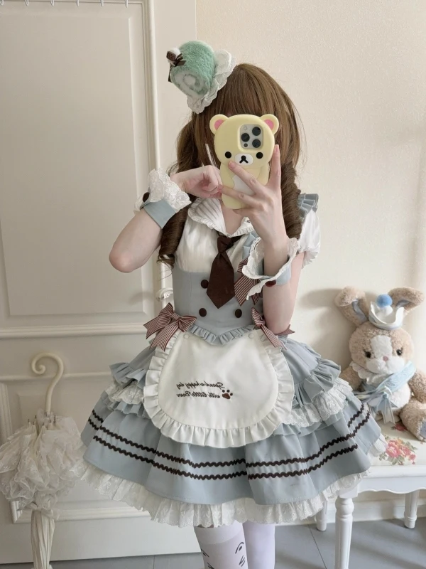 Sweet School Girl Style Three Piece Set Striped Shirt Waist Cinching Vest Lace Puffy Cake Skirt Short Sleeve Zipper Closure
Sweet School Girl Style Three Piece Set Striped Shirt Waist Cinching Vest Lace Puffy Cake Skirt Short Sleeve Zipper Closure