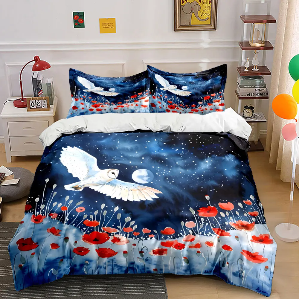Owl in Night Sky with Poppies Pattern Duvet Cover Set Digital Print Colorful Polyester Bedding with Zipper Closur for gifts
Owl in Night Sky with Poppies Pattern Duvet Cover Set Digital Print Colorful Polyester Bedding with Zipper Closur for gifts