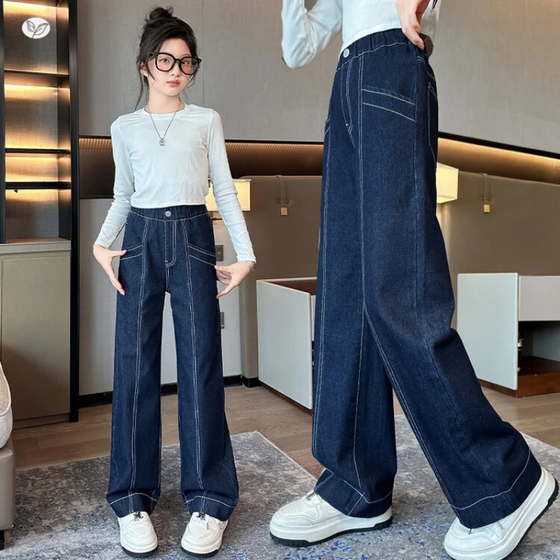 Прямые джинсы для девочек с контрастной строчкой и регулируемой талией, винтажный джинс. Подростковые осенние джинсовые брюки.
Прямые джинсы для девочек с контрастной строчкой и регулируемой талией, винтажный джинс. Подростковые осенние джинсовые брюки.