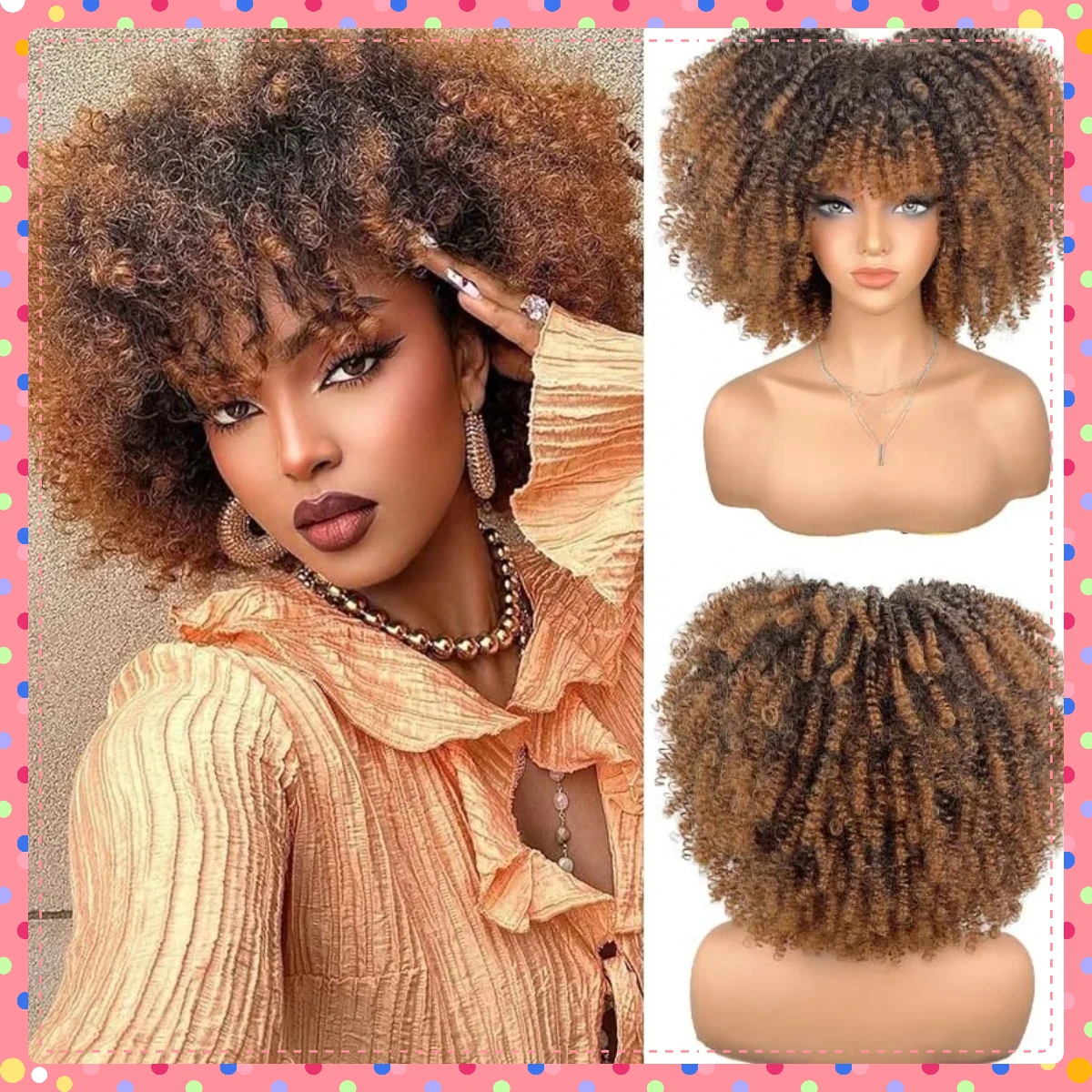 Synthetic Short Kinky Curly Afro Wig with Bangs for Women, Daily Party Costume Cosplay Heat Resistant Fiber Hair, Natural Look
Synthetic Short Kinky Curly Afro Wig with Bangs for Women, Daily Party Costume Cosplay Heat Resistant Fiber Hair, Natural Look