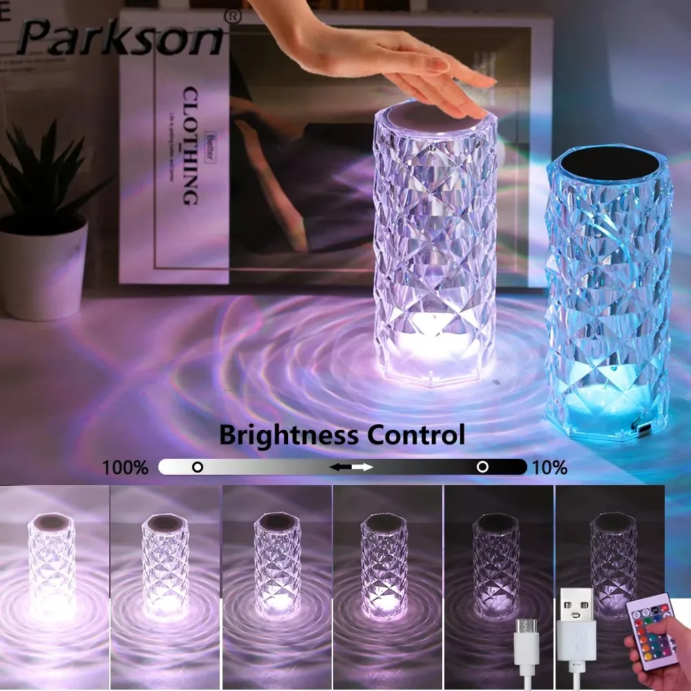 16 Colors Rose LED Crystal Lamps USB Touch Remote Diamond Table Decorate Night Light Christmas Atmosphere Rechargeable Projector
16 Colors Rose LED Crystal Lamps USB Touch Remote Diamond Table Decorate Night Light Christmas Atmosphere Rechargeable Projector