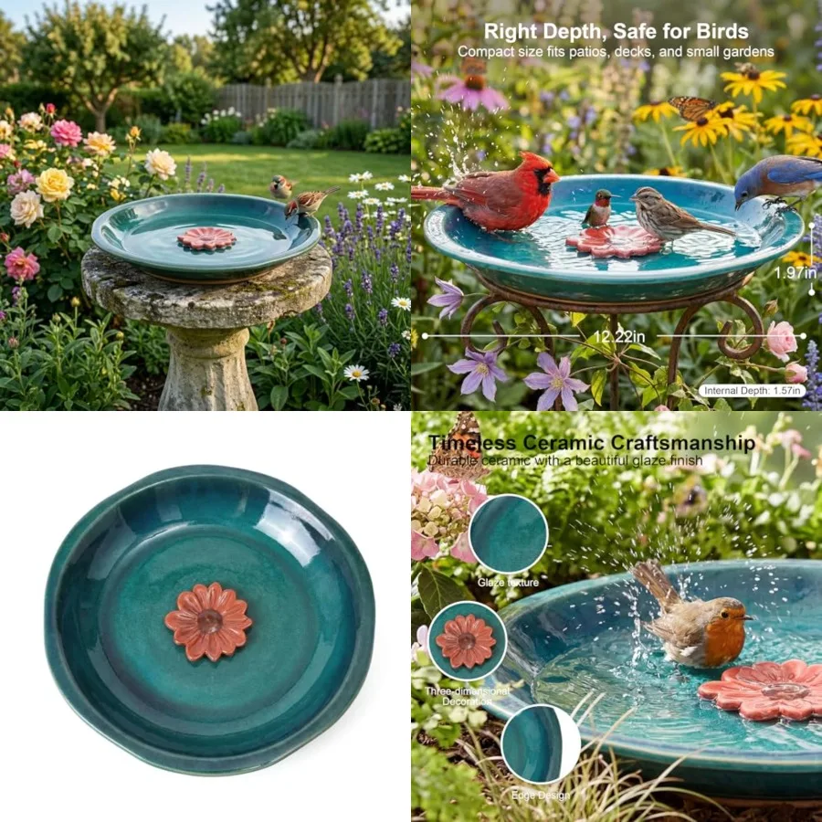 12.2'' Ceramic Birdbath and Birdfeeder for Bee Birds Outdoors, 2" Depth Bird Bath Bowl for Vintage Garden Patio Yard Lawn Decor
12.2'' Ceramic Birdbath and Birdfeeder for Bee Birds Outdoors, 2" Depth Bird Bath Bowl for Vintage Garden Patio Yard Lawn Decor
