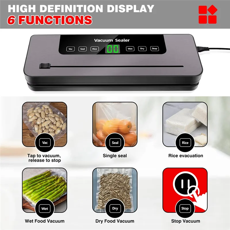 LNHF US Electric Sealing Machine Food Storage Vacuum Sealer Automatic Dry Wet Packing Includes 10 Free Bags
LNHF US Electric Sealing Machine Food Storage Vacuum Sealer Automatic Dry Wet Packing Includes 10 Free Bags