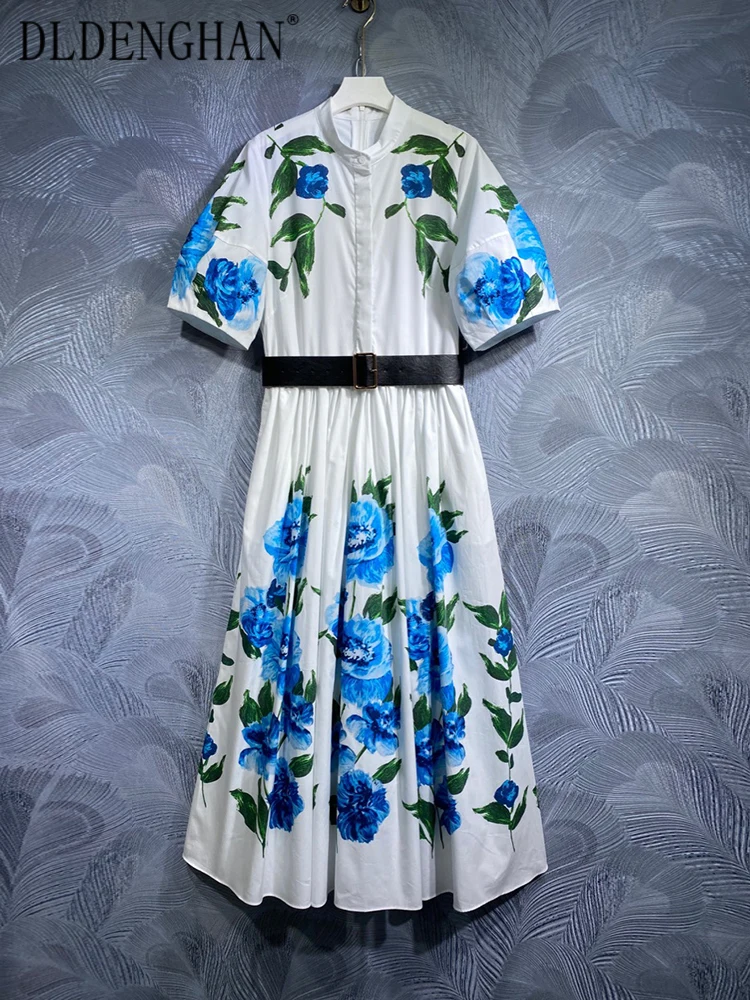 DLDENGHAN Summer Cotton Dress Women Stand Collar Short Sleeve Sashes Flower Print Office Lady Dresses Fashion Designer New
DLDENGHAN Summer Cotton Dress Women Stand Collar Short Sleeve Sashes Flower Print Office Lady Dresses Fashion Designer New