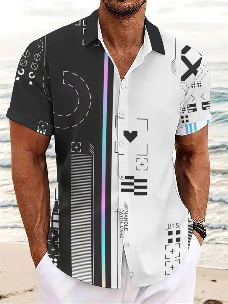 Men's Cyberpunk Geometric Print Button Up Shirt, Casual Turn-Down Collar Tops for Spring Summer Daily Vacation Wear
Men's Cyberpunk Geometric Print Button Up Shirt, Casual Turn-Down Collar Tops for Spring Summer Daily Vacation Wear