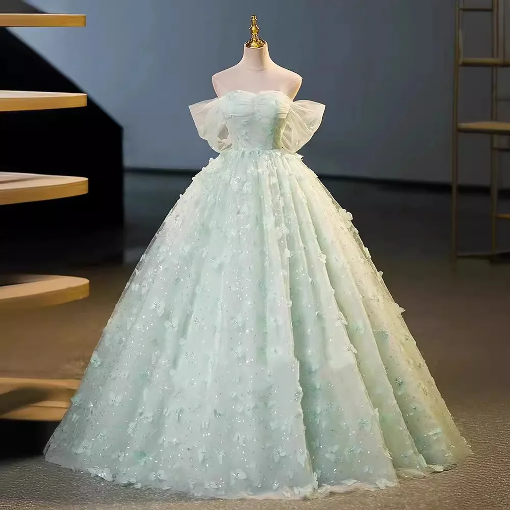 Custom Mint Green Sequin Tulle Evening Gown Off Shoulder 3D Butterfly Appliques Prom Formal Party Birthday Princess Dress
Custom Mint Green Sequin Tulle Evening Gown Off Shoulder 3D Butterfly Appliques Prom Formal Party Birthday Princess Dress