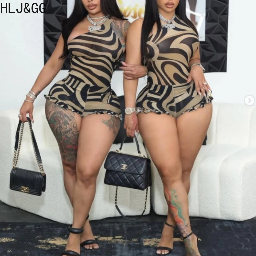 HLJ&GG Fashion Zebra Print Mesh See Though Bodysuits Two Piece Sets Women Sleeveless Slim Top + Ruffle Shorts Outfits Streetwear
HLJ&GG Fashion Zebra Print Mesh See Though Bodysuits Two Piece Sets Women Sleeveless Slim Top + Ruffle Shorts Outfits Streetwear