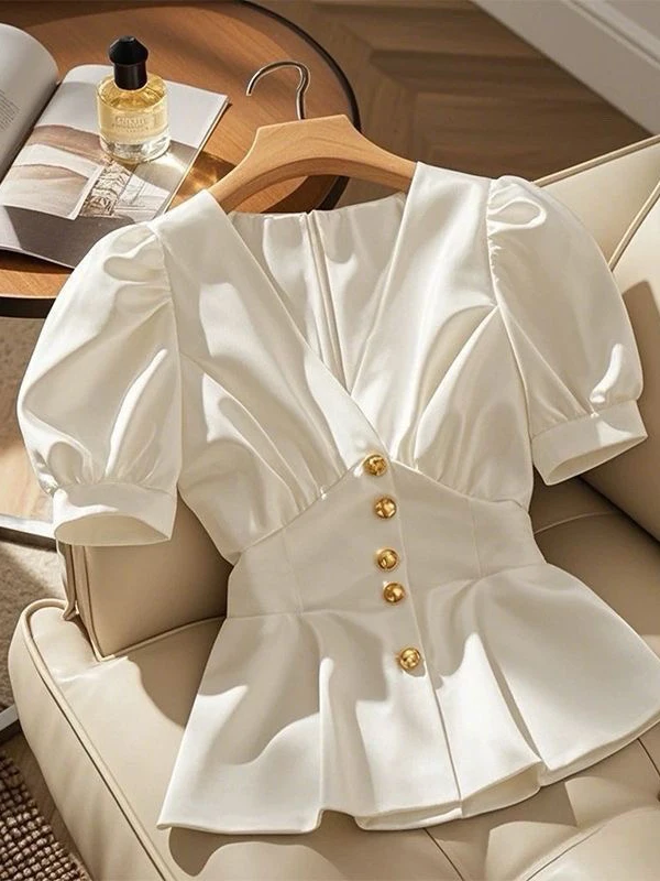 Stylish Summer High End Blue Short Sleeve Shirt Women's Outerwear Fashionable Elegant French Style Polyester Bubble Sleeve
Stylish Summer High End Blue Short Sleeve Shirt Women's Outerwear Fashionable Elegant French Style Polyester Bubble Sleeve