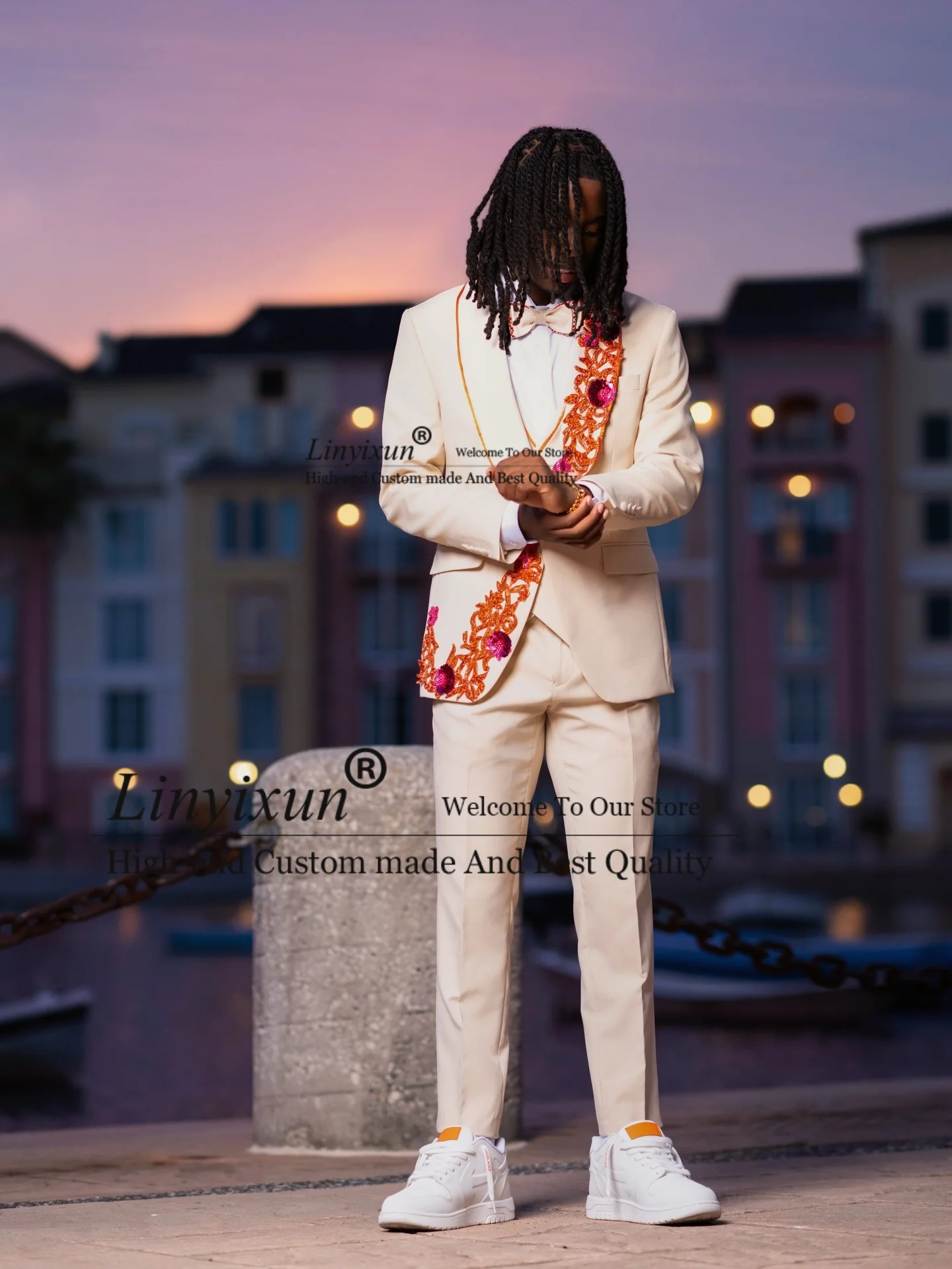 Elegant Men's Suit 2 Piece Set Peak Lapel Beadings Slim Fit Tuxedo Wedding Prom Party Outfit For Groom Customized costumes homme
Elegant Men's Suit 2 Piece Set Peak Lapel Beadings Slim Fit Tuxedo Wedding Prom Party Outfit For Groom Customized costumes homme