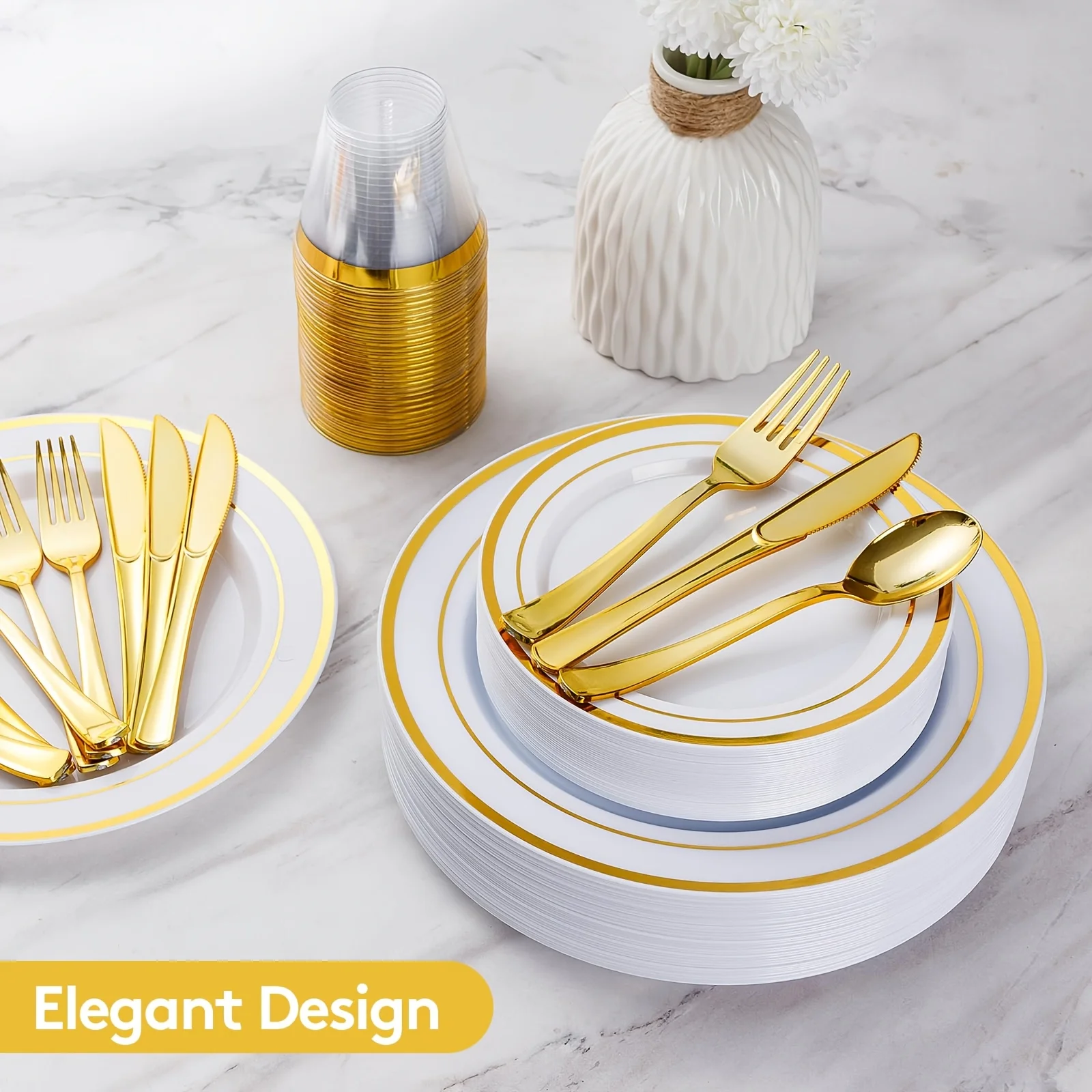 700pcs Golden Disposable Dinnerware Set for 100 Guests | Includes for 100 Dinner Plates, for 100 Dessert Plates, for 100 Spoons, for 100 Forks, for 100 Knives, for 100 Cups, for 100 3-Ply Dinner Napkins, Plast
700pcs Golden Disposable Dinnerware Set for 100 Guests | Includes for 100 Dinner Plates, for 100 Dessert Plates, for 100 Spoons, for 100 Forks, for 100 Knives, for 100 Cups, for 100 3-Ply Dinner Napkins, Plast