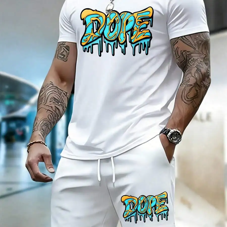 Mens Street Style Short Sleeve T-Shirt And Shorts Set Dope Graffiti Letter Casual Two-Piece Outfit
Mens Street Style Short Sleeve T-Shirt And Shorts Set Dope Graffiti Letter Casual Two-Piece Outfit