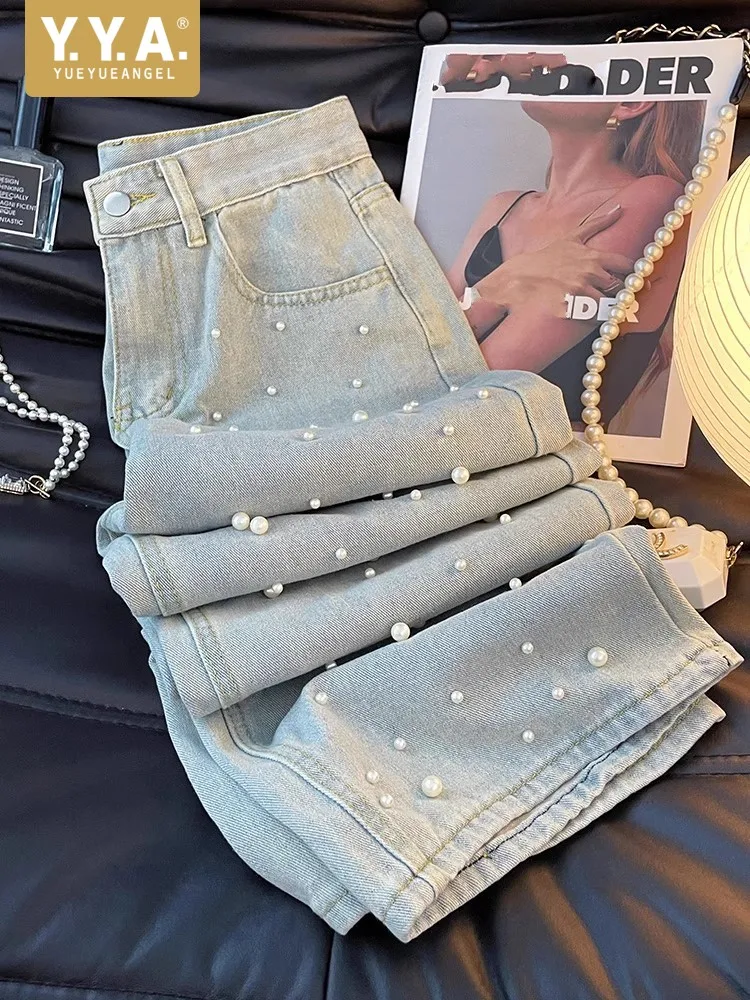 Vintage Women Pearls Beading Wide Leg Pants High Street Casual Denim Pants Fashion Designer Female Jeans High Waist Trousers
Vintage Women Pearls Beading Wide Leg Pants High Street Casual Denim Pants Fashion Designer Female Jeans High Waist Trousers