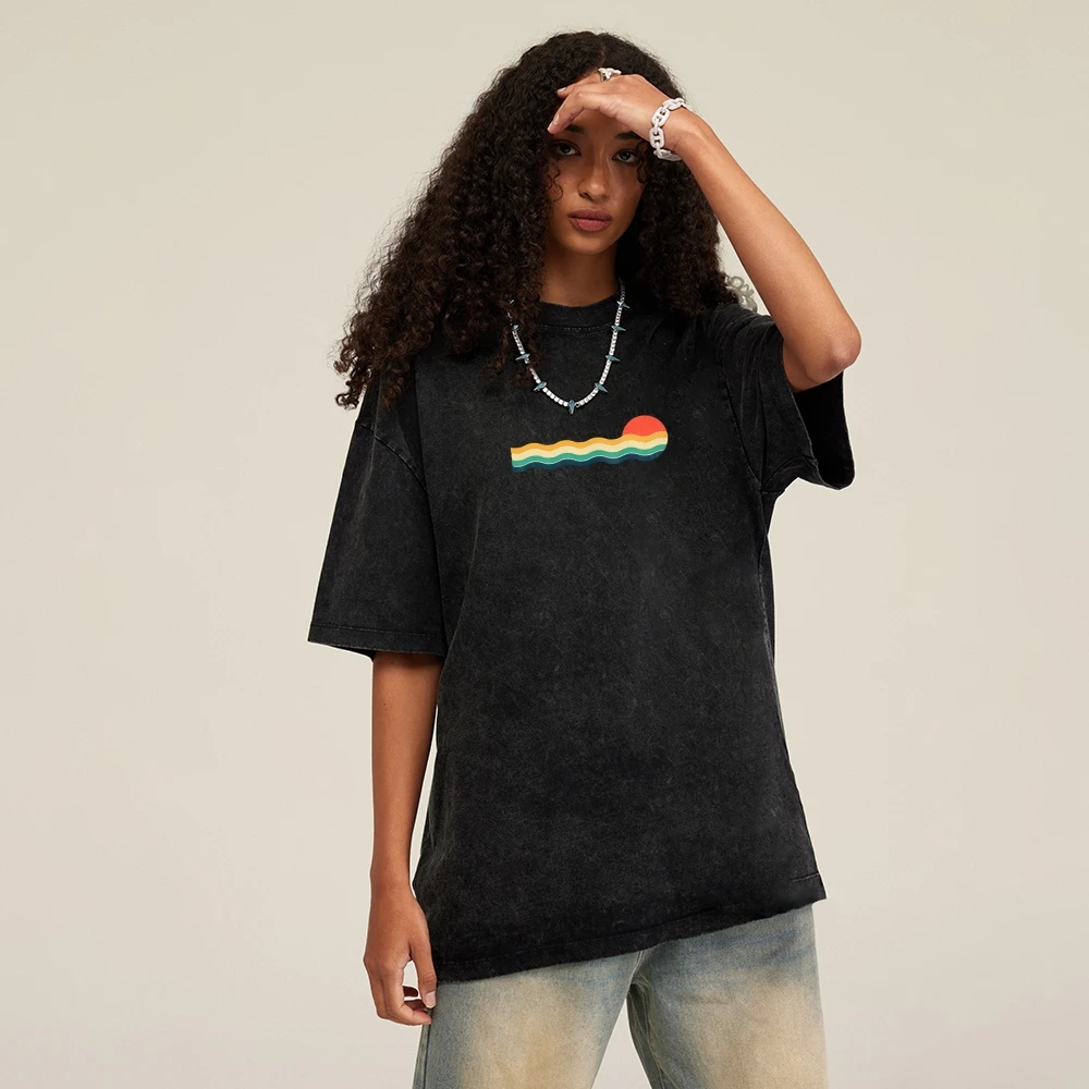 Nature Inspired Cotton T shirt Sunset Wave Pattern Casual Loose Short Sleeved Peaceful Charming Fashionable Comfortable Top
Nature Inspired Cotton T shirt Sunset Wave Pattern Casual Loose Short Sleeved Peaceful Charming Fashionable Comfortable Top