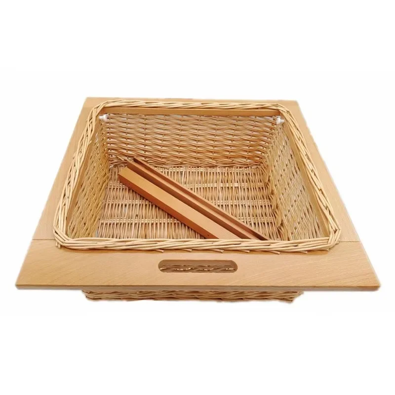 Kitchen basket Pull out a wicker basket with a wooden slide for use in cabinets
Kitchen basket Pull out a wicker basket with a wooden slide for use in cabinets