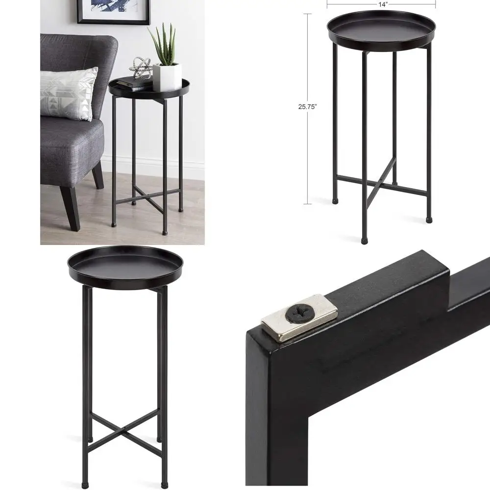Black Round Metal Folding Side Table with Tray Top, Celia Style
Black Round Metal Folding Side Table with Tray Top, Celia Style