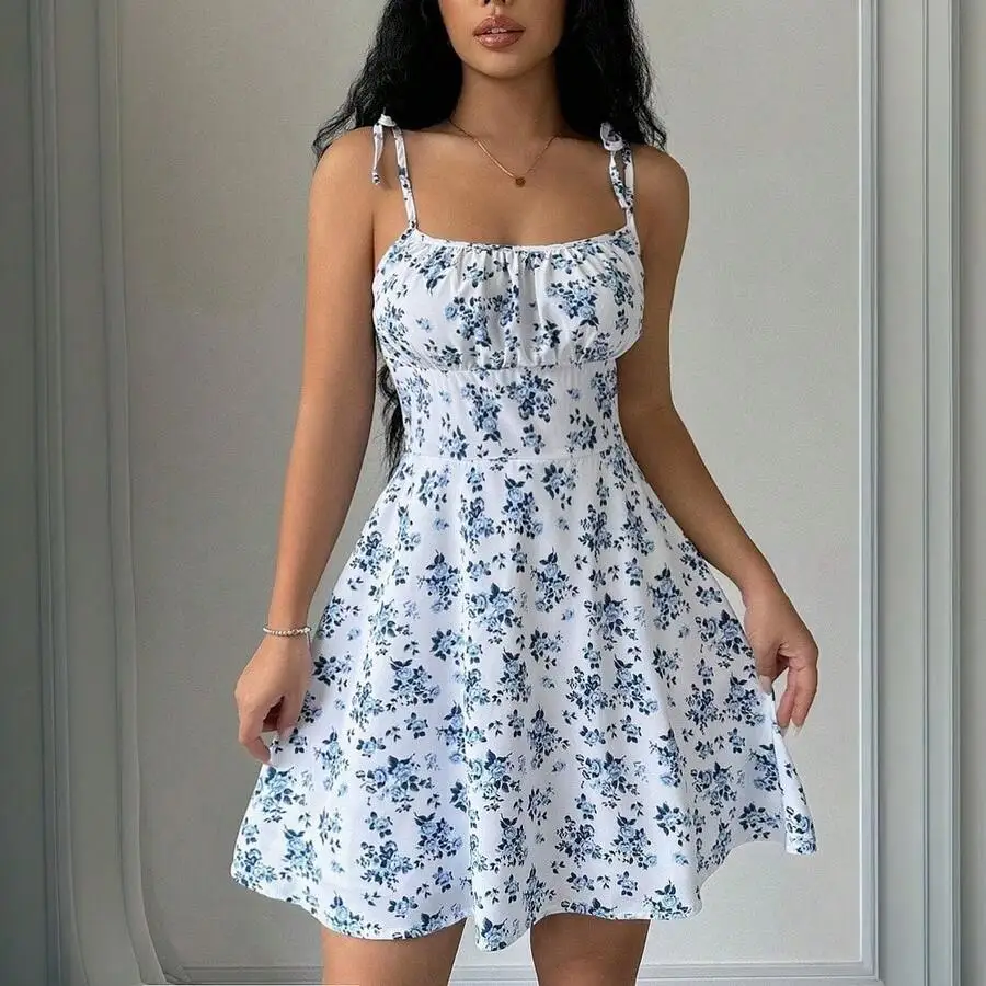 Summer Floral Print Camisole Mini Dress Square Neckline A-Line Silhouette
Summer Floral Print Camisole Mini Dress Square Neckline A-Line Silhouette