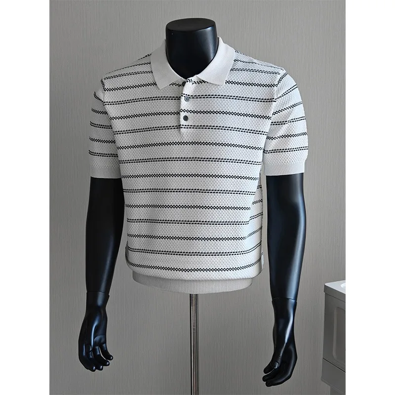 High Quality Summer Striped Knitted Polo Shirt Men Ice Silk Breathable Business Casual T-shirt Short Sleeve Versatile Social Top
High Quality Summer Striped Knitted Polo Shirt Men Ice Silk Breathable Business Casual T-shirt Short Sleeve Versatile Social Top