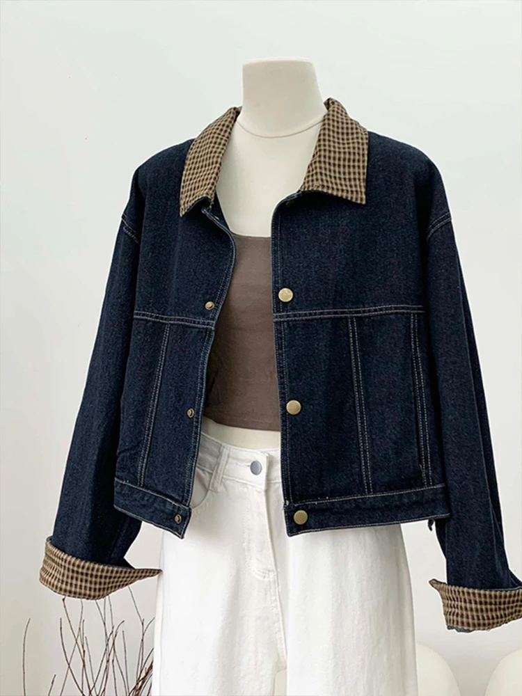 Loose Fit Plaid Splicing Denim Jacket Women's Spring Autumn Small Size Versatile Casual Long Sleeve Button up Top
Loose Fit Plaid Splicing Denim Jacket Women's Spring Autumn Small Size Versatile Casual Long Sleeve Button up Top