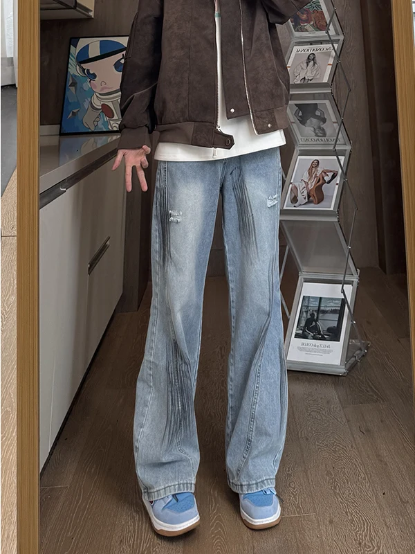 Light Blue Washed Men's Jeans Straight Leg American Vibe Torn Hole Design High Street Loose Fit Long Pants Youth Fashion
Light Blue Washed Men's Jeans Straight Leg American Vibe Torn Hole Design High Street Loose Fit Long Pants Youth Fashion