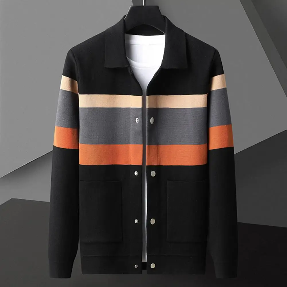 Fall Winter Men Cardigan Sweater Coloblock Turn-down Collar Coat Long Sleeves Pockets Single-breasted Knitted Elastic Jacket
Fall Winter Men Cardigan Sweater Coloblock Turn-down Collar Coat Long Sleeves Pockets Single-breasted Knitted Elastic Jacket