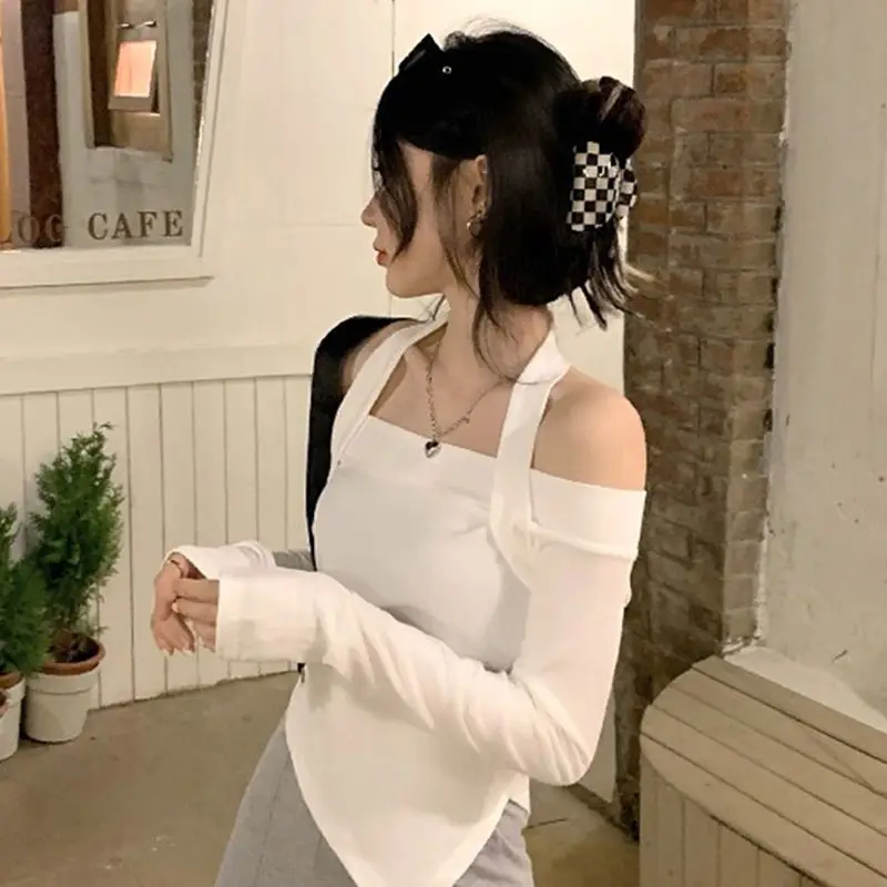 Женская осенне-зимняя футболка с открытыми плечами и длинным рукавом, облегающая базовая футболка в американском стиле, модный топ для девушек
Женская осенне-зимняя футболка с открытыми плечами и длинным рукавом, облегающая базовая футболка в американском стиле, модный топ для девушек