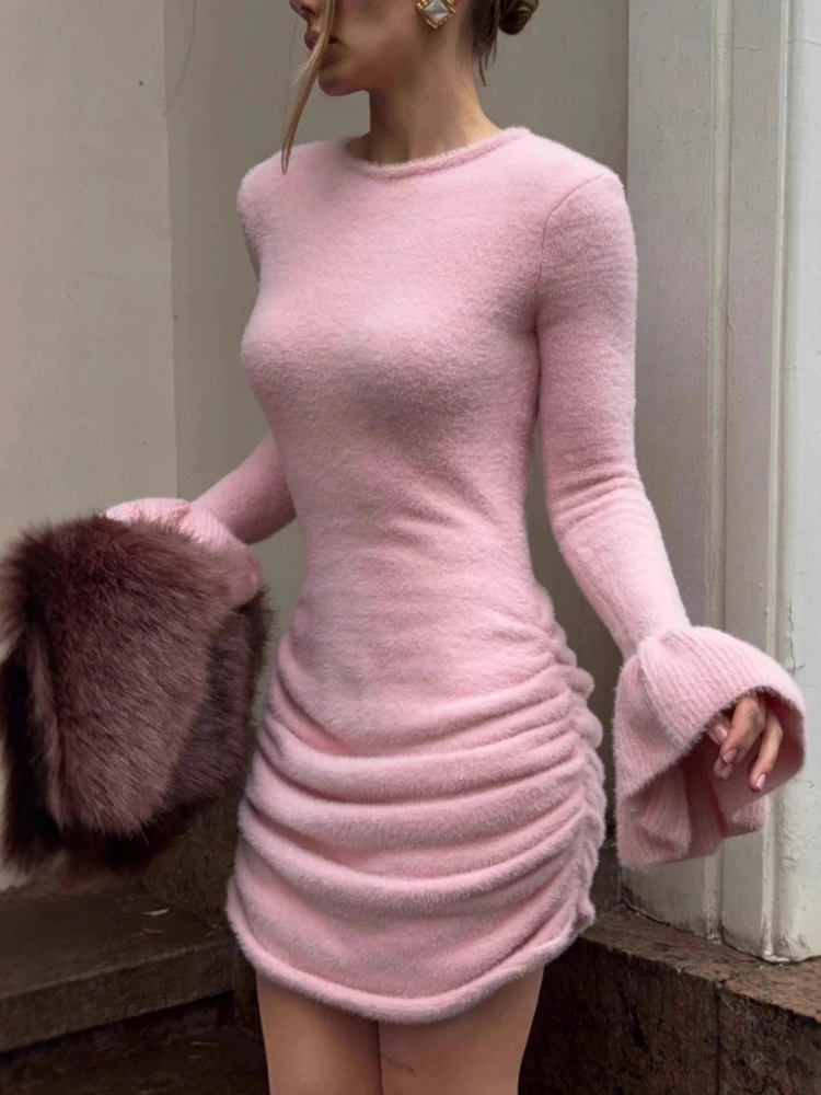 Tossy Fashion Solid Knitwear Mini Dress For Women Slim Flare Sleeves High-Waist Pleats Streetwear Female Knitwear Bodycon Dress
Tossy Fashion Solid Knitwear Mini Dress For Women Slim Flare Sleeves High-Waist Pleats Streetwear Female Knitwear Bodycon Dress