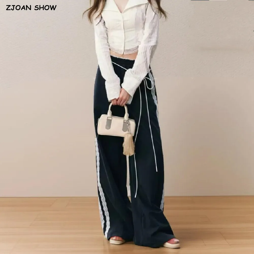 Korean Navy Spliced Lace Side line Low Waist Wide Leg Sweatpants Women Loose Casual Sports Floor Length Trousers Joggers Pants
Korean Navy Spliced Lace Side line Low Waist Wide Leg Sweatpants Women Loose Casual Sports Floor Length Trousers Joggers Pants