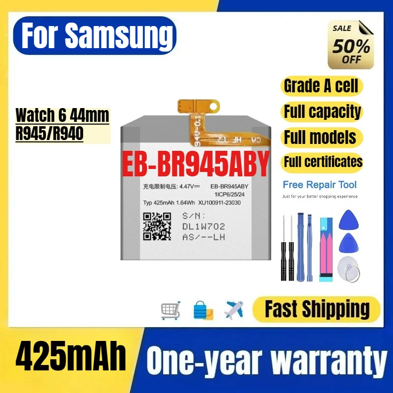 EB-BR945ABY for Samsung Watch 6 44mm/R945/R940 Watch Battery High Quality High Capacity Battery Replacement Bateria with Tools
EB-BR945ABY for Samsung Watch 6 44mm/R945/R940 Watch Battery High Quality High Capacity Battery Replacement Bateria with Tools