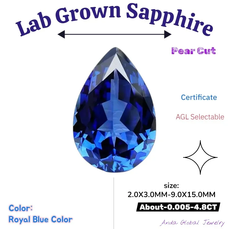 S-S-Lab выращенный сапфир грушевидной огранки королевского синего цвета AAA + драгоценные камни в консите для установки ювелирных изделий и индивидуального дизайна на выбор Сертификат AGL
S-S-Lab выращенный сапфир грушевидной огранки королевского синего цвета AAA + драгоценные камни в консите для установки ювелирных изделий и индивидуального дизайна на выбор Сертификат AGL