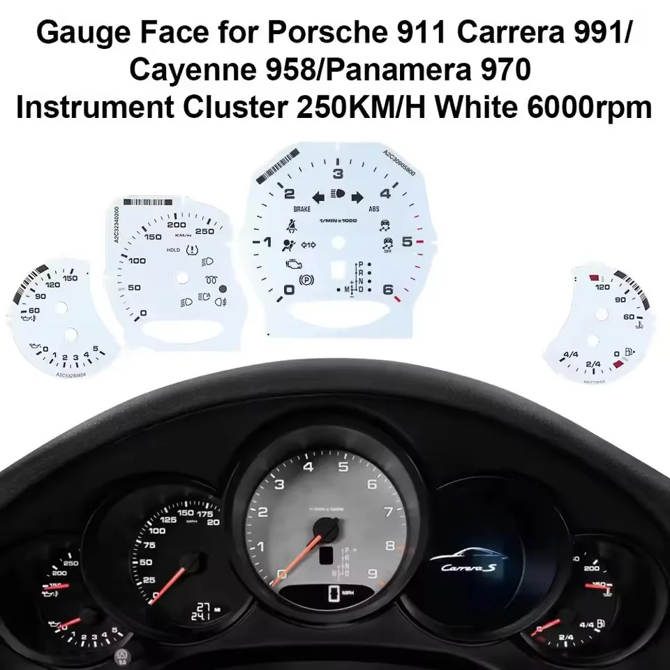 Накладка на лице манометра для Porsche 911 Carrera 991/Cayenne 958 250 км/ч Белый 6000 об/мин Белый/Красный
Накладка на лице манометра для Porsche 911 Carrera 991/Cayenne 958 250 км/ч Белый 6000 об/мин Белый/Красный
