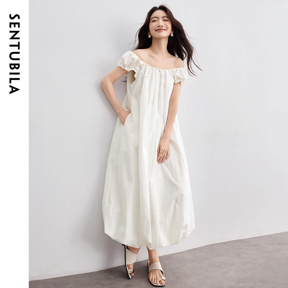 SENTUBILA Women's Summer Dress 2025 Square Neck Puff Sleeved White A-Line Bud Long Dresses Drawstring Folds Elegance W52LI2208
SENTUBILA Women's Summer Dress 2025 Square Neck Puff Sleeved White A-Line Bud Long Dresses Drawstring Folds Elegance W52LI2208