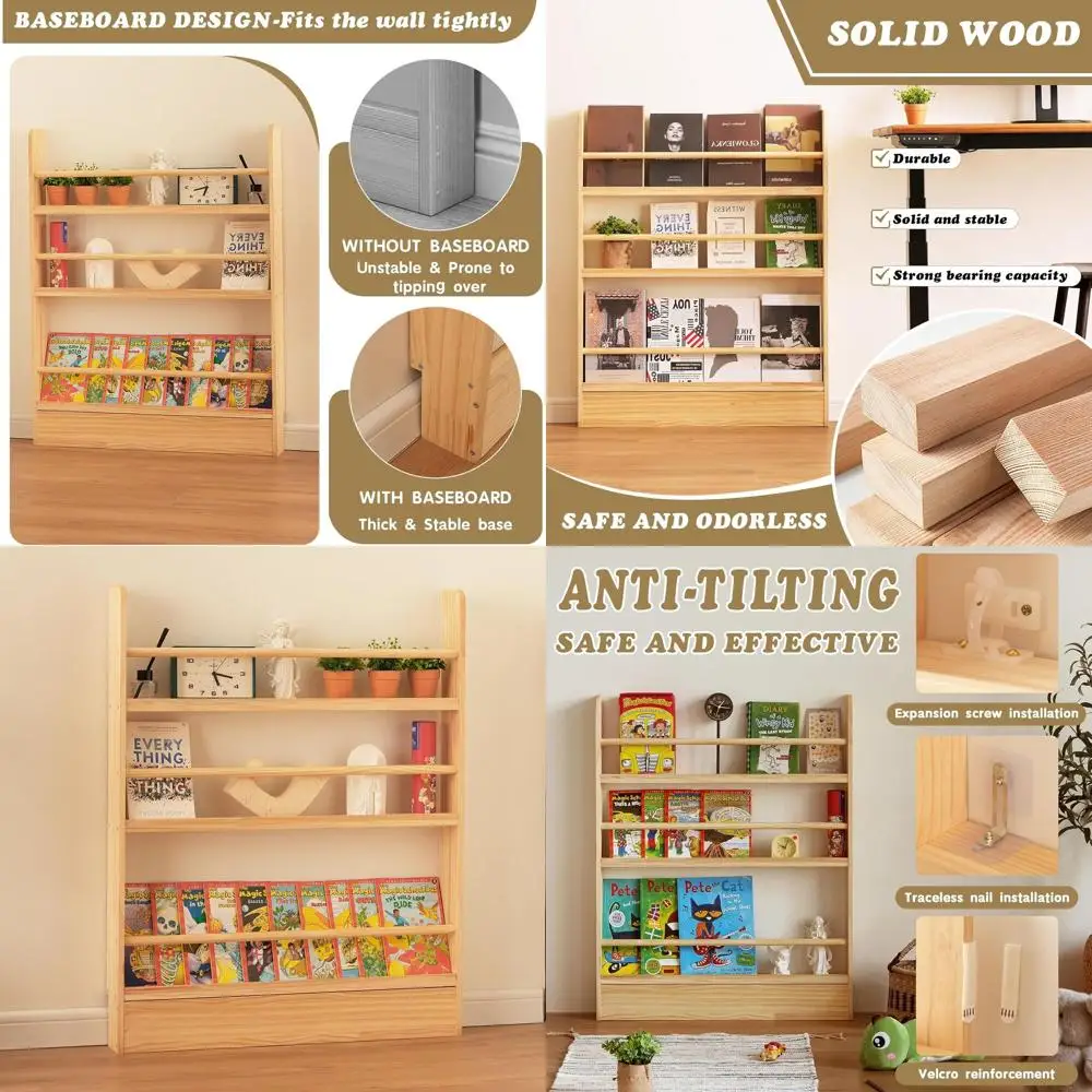 Space-Saving 3-Tier Solid Wood Children's Bookshelf - Wall-Mounted Storage for Home, Office, and Nursery (Natural Wood)
Space-Saving 3-Tier Solid Wood Children's Bookshelf - Wall-Mounted Storage for Home, Office, and Nursery (Natural Wood)