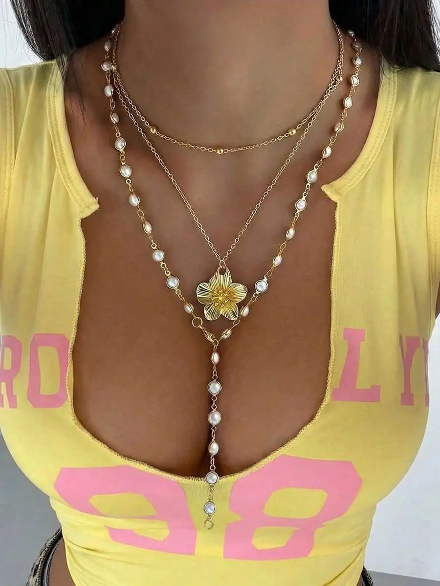 Bohemian Style Faux Pearl Flower Pendant Y-Shaped Layer Necklace Set For Women
Bohemian Style Faux Pearl Flower Pendant Y-Shaped Layer Necklace Set For Women