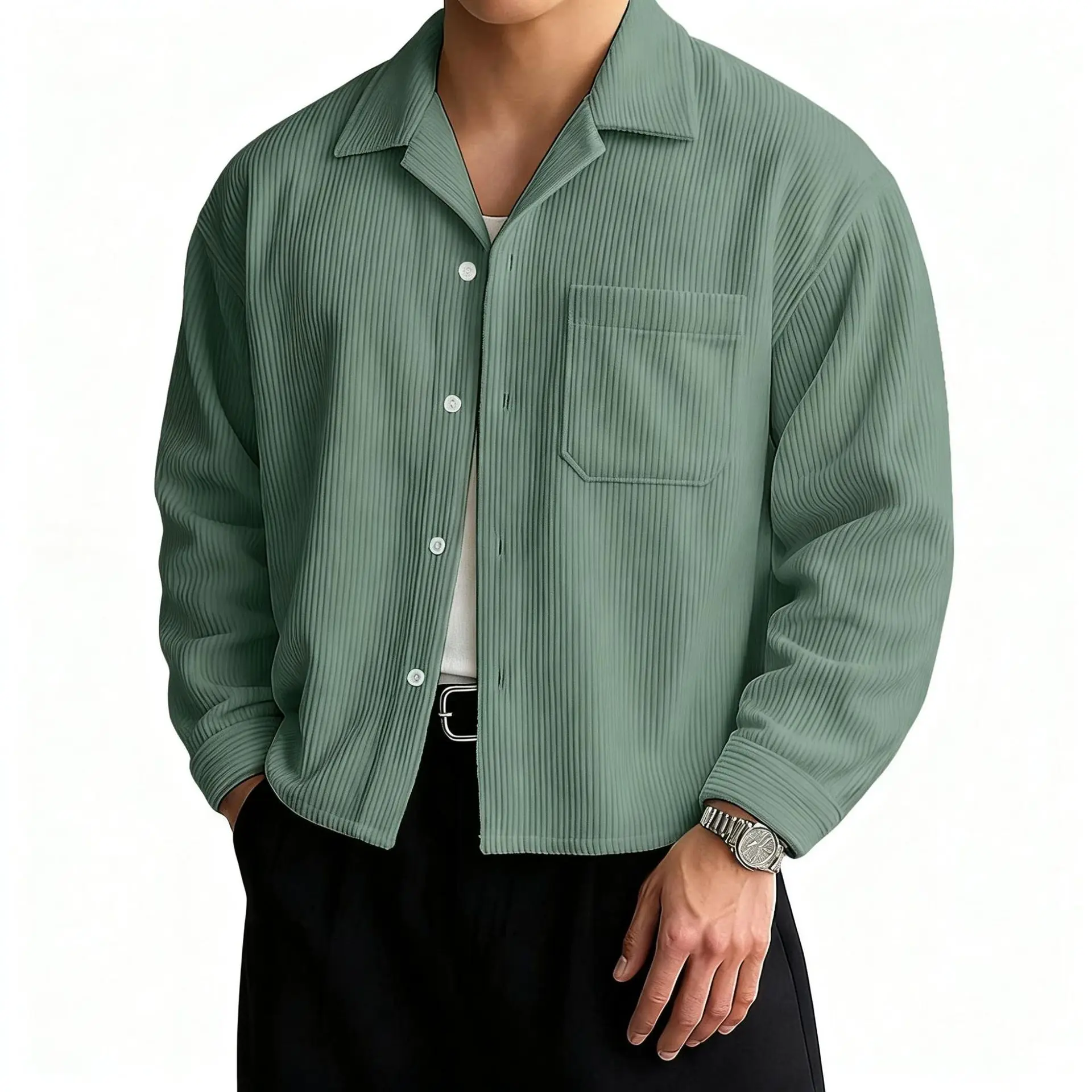 Men's Pure Color Corduroy Shirt Shoulder Drop Sleeve Loose Short Style Layering Jacket Casual Long Sleeve Button up Shirt
Men's Pure Color Corduroy Shirt Shoulder Drop Sleeve Loose Short Style Layering Jacket Casual Long Sleeve Button up Shirt