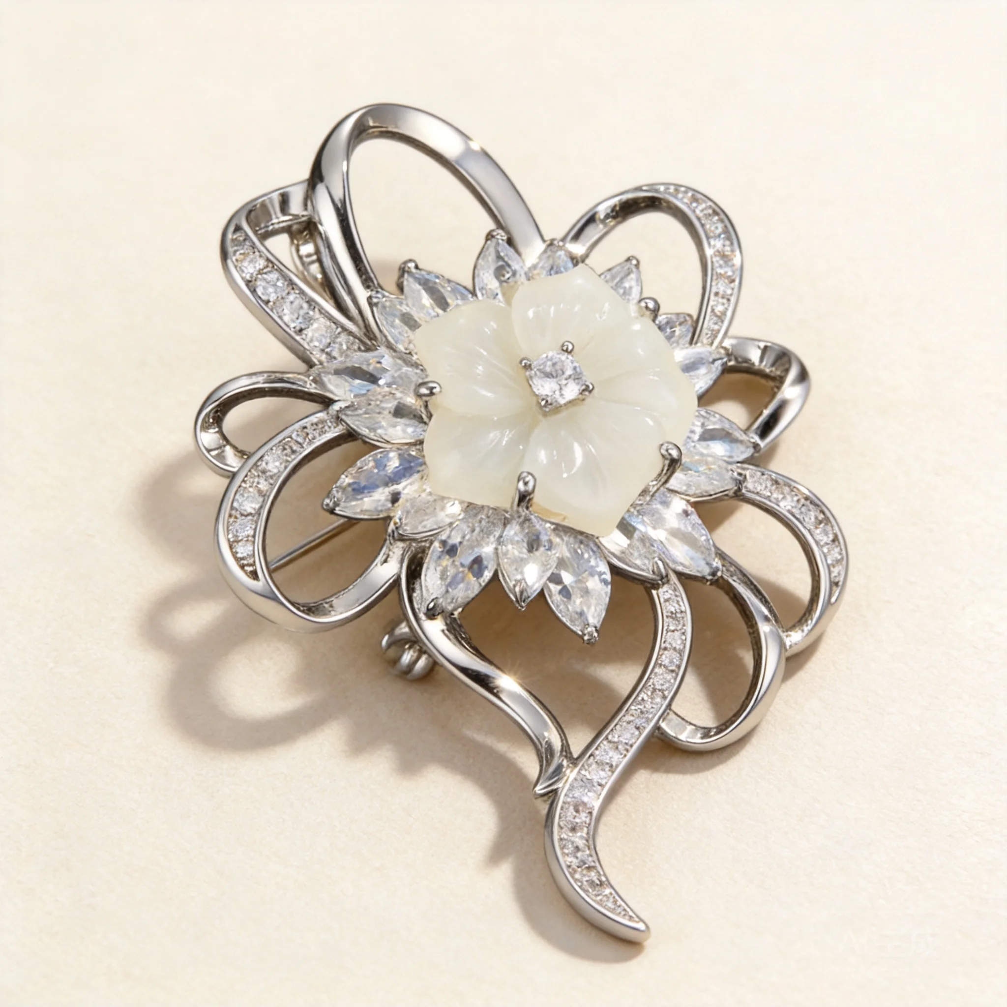 Chinese Style Auspicious White Resin Flower Brooch Copper Alloy Micro Inlaid Zircon Elegant Lucky Blessing Jewelry For Women Coa
Chinese Style Auspicious White Resin Flower Brooch Copper Alloy Micro Inlaid Zircon Elegant Lucky Blessing Jewelry For Women Coa